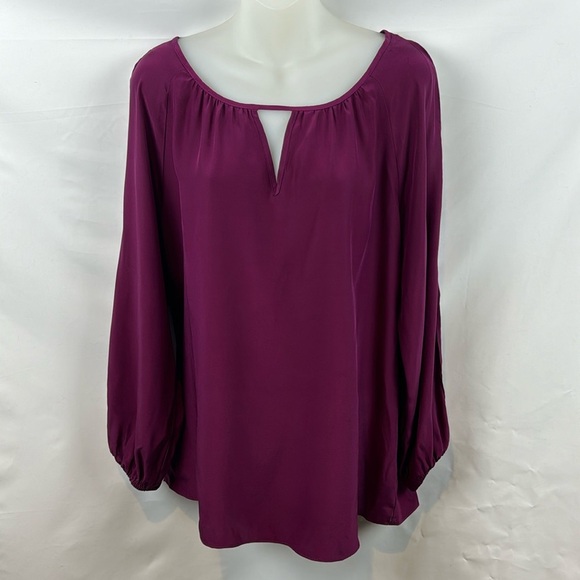DREW Tops - DREW 100% Silk Long Sleeve Fuchsia Cut Out‎ Casual Blouse Long Sleeve Top Size M